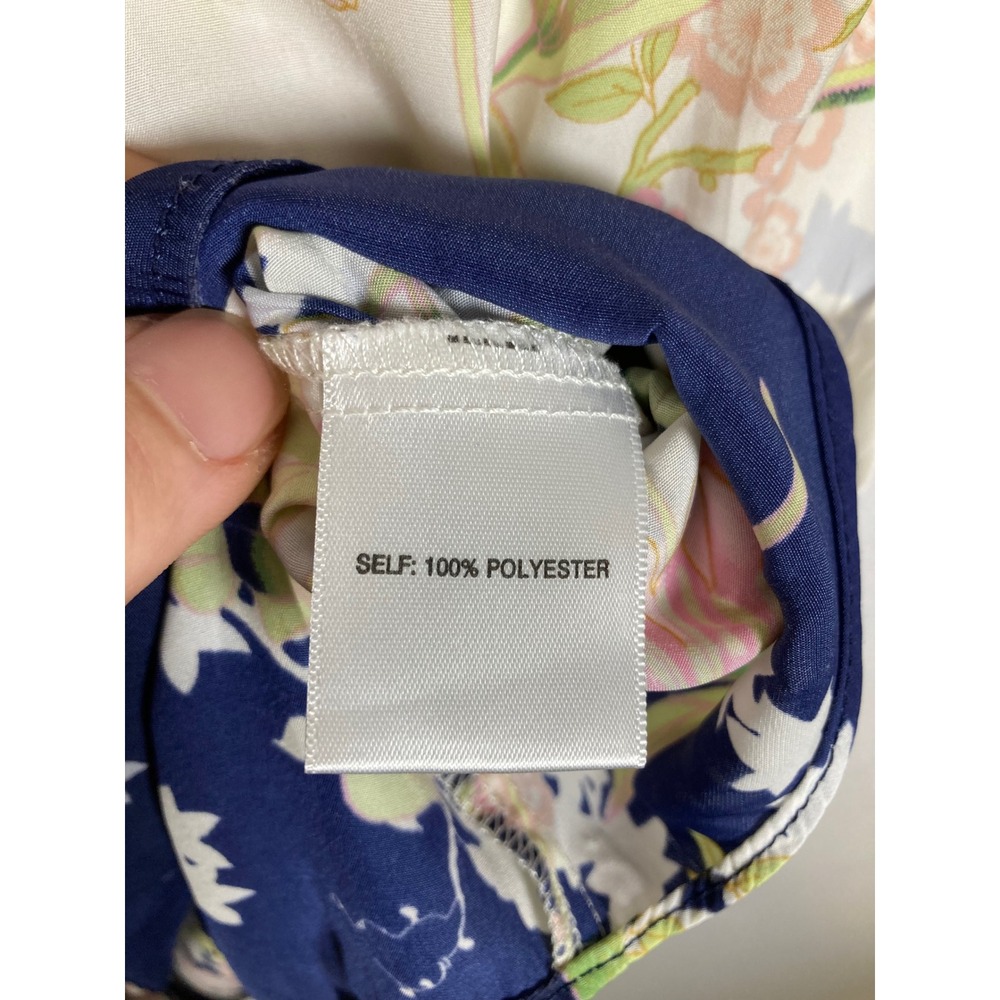 Whimsical Chic Floral Butterfly Blouse Women Medium Ivory Navy Blue Long Sleeve - Picture 8 of 9